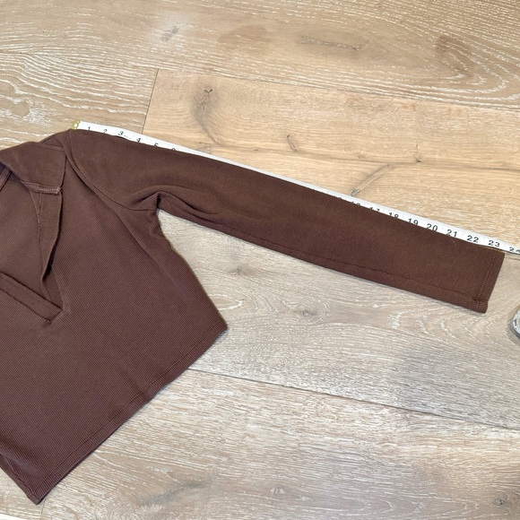 Zara Long Sleeve Ribbed Collared Crop Top Brown Medium - Picture 5 of 6